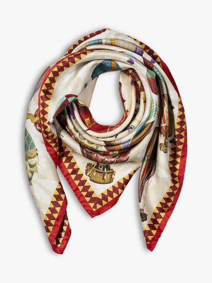 Aspinal of London Hot Air Balloon Silk Square Scarf, Red - view 2, Red