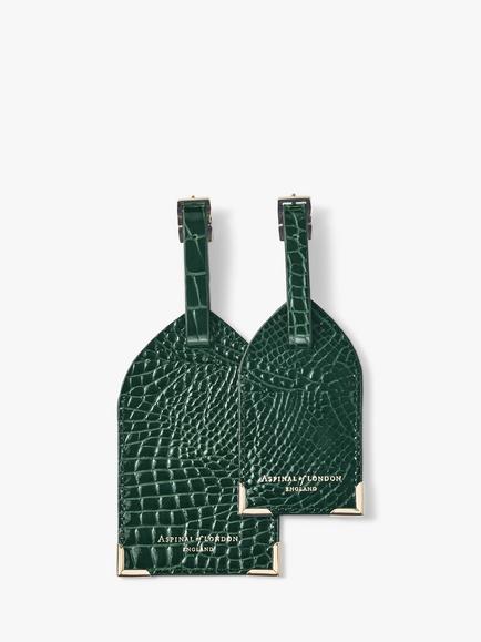 Aspinal of London Croc Leather Luggage Tag, Set of 2 - view 2, Evergreen