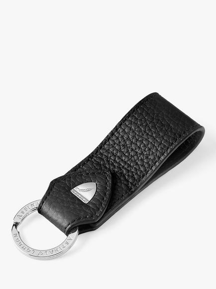 Aspinal of London Small Pebble Leather Loop Keyring, Black