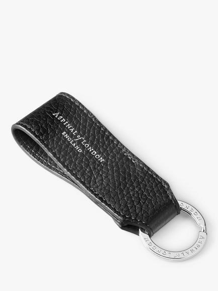 Aspinal of London Small Pebble Leather Loop Keyring - view 2, Black