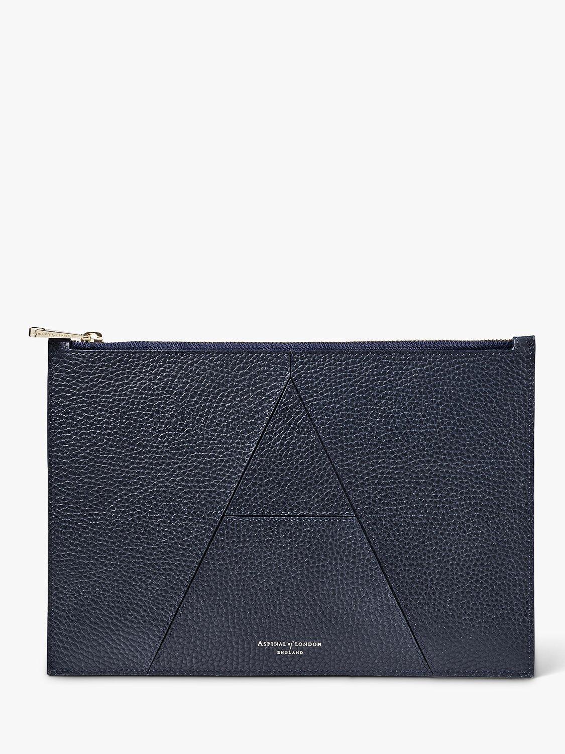 Aspinal of London Essential Leather Large A Pouch, Navy