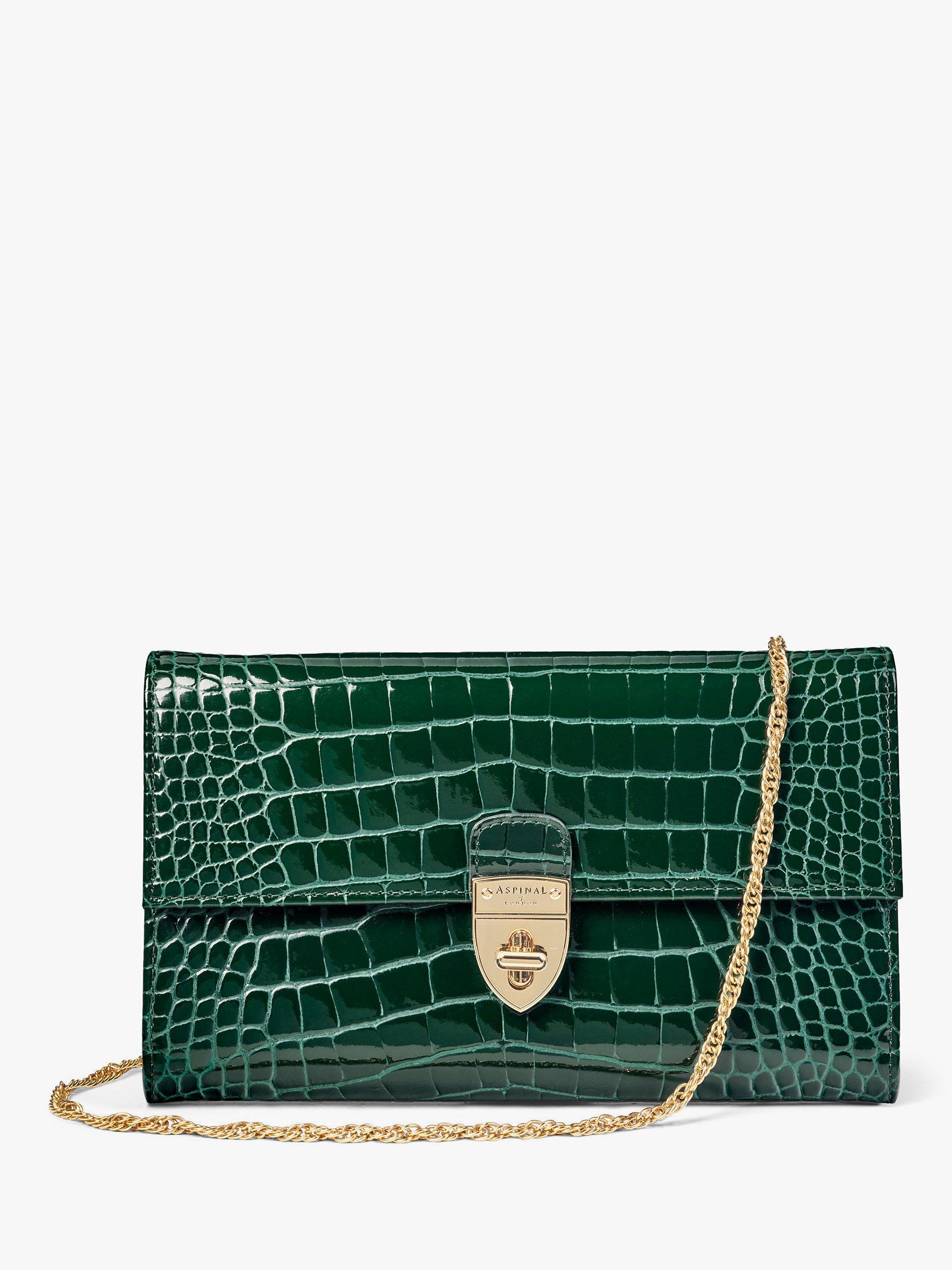 Aspinal of London Mayfair Deep Shine Croc Leather Clutch Bag
