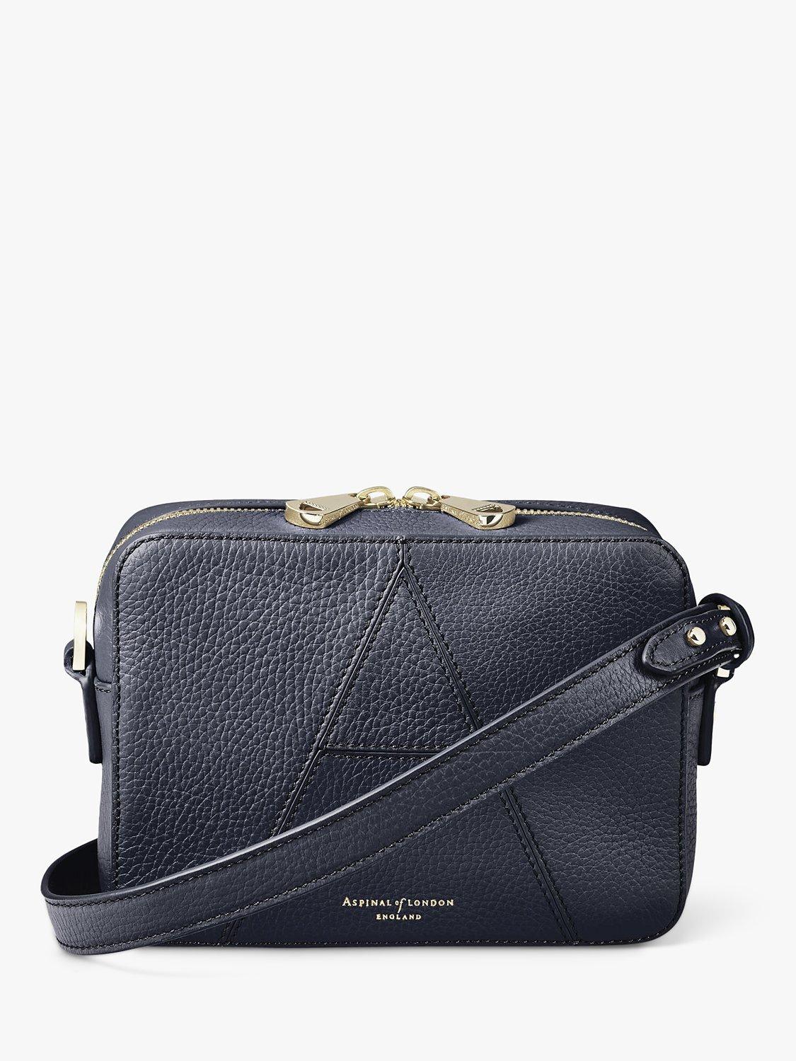 Product image 1 of 6, which shows Aspinal of London Pebble Leather Camera A Bag, Navy