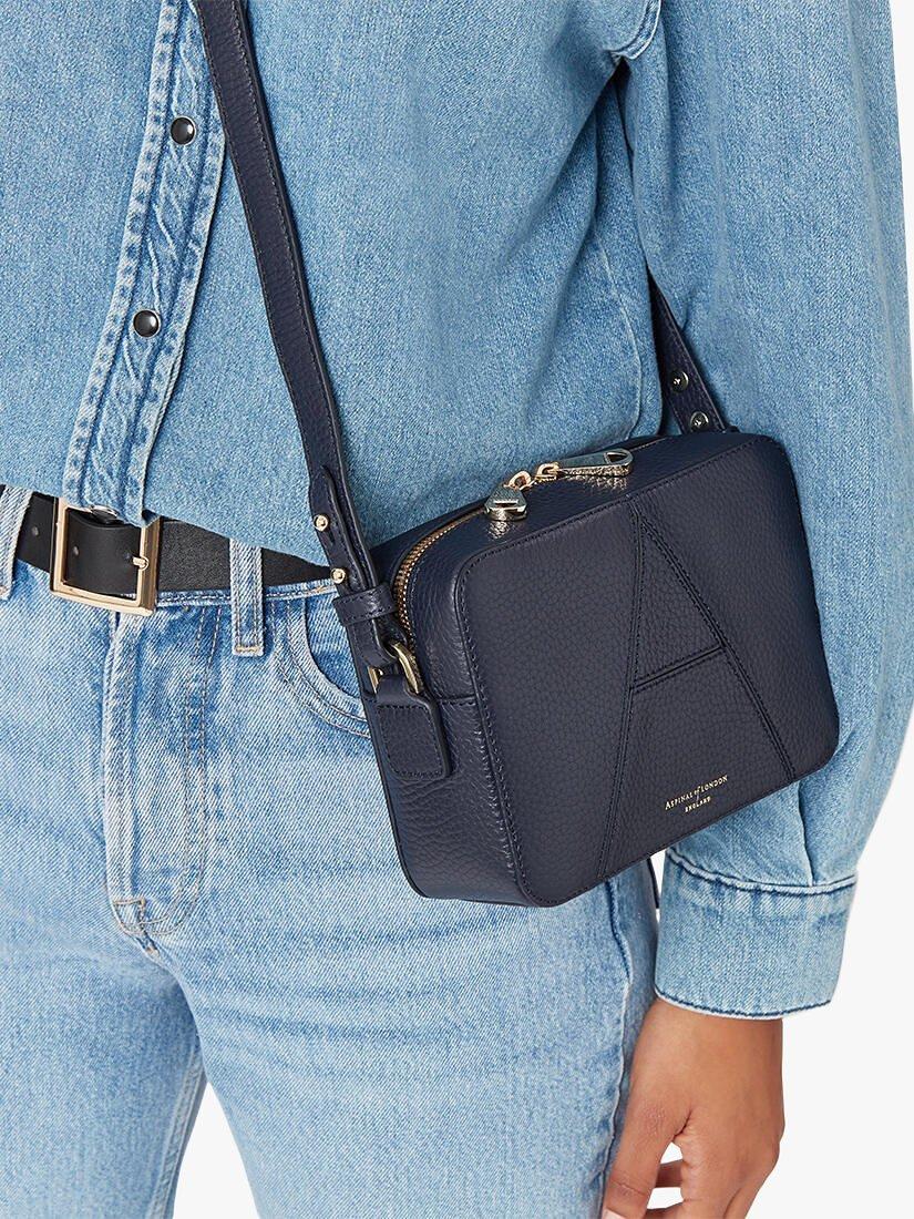 Product image 6 of 6, which shows Aspinal of London Pebble Leather Camera A Bag, Navy