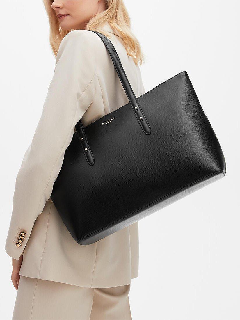 Product image 6 of 6, which shows Aspinal of London Regent Saffiano Leather Zip-Top Tote Bag, Black