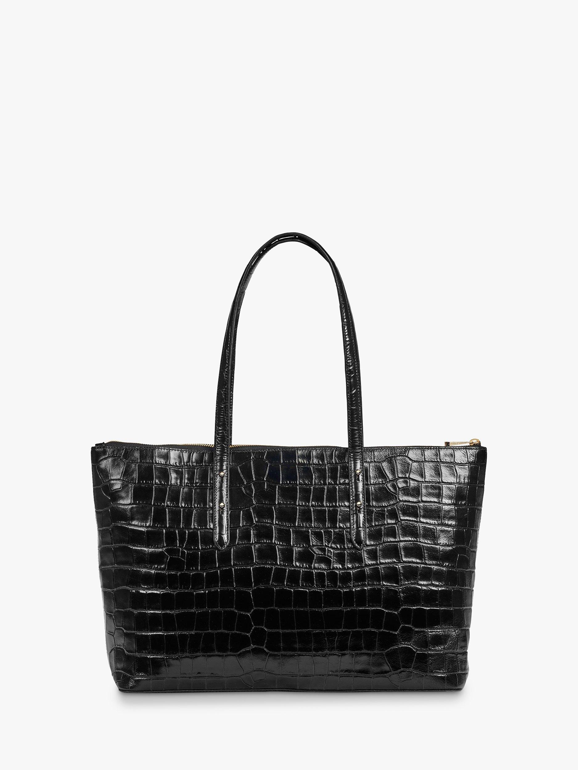 Product image 2 of 7, which shows Aspinal of London Regent Croc Leather Zip Tote Bag, Black
