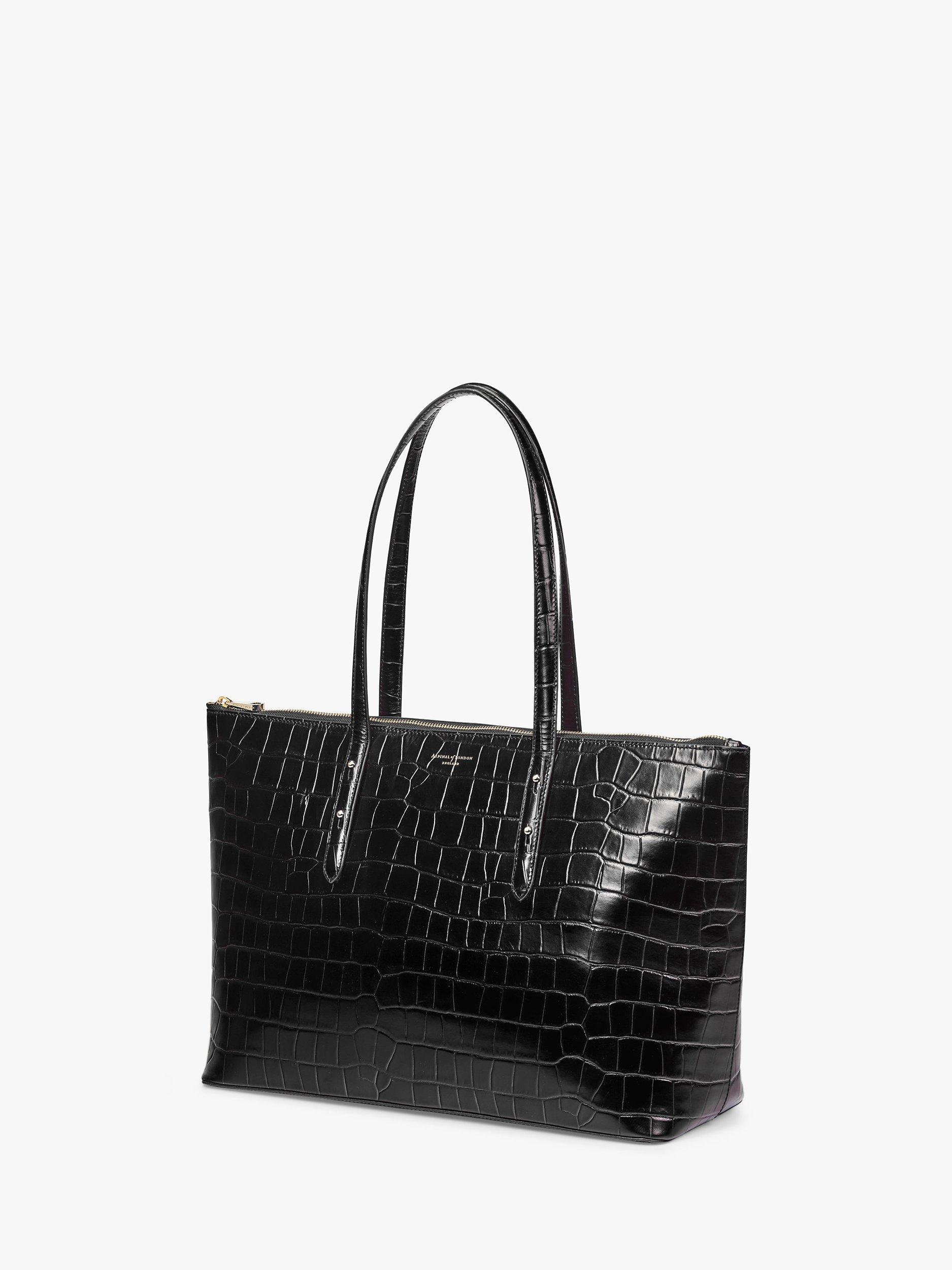 Product image 5 of 7, which shows Aspinal of London Regent Croc Leather Zip Tote Bag, Black