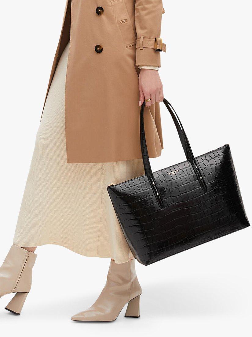 Product image 6 of 7, which shows Aspinal of London Regent Croc Leather Zip Tote Bag, Black