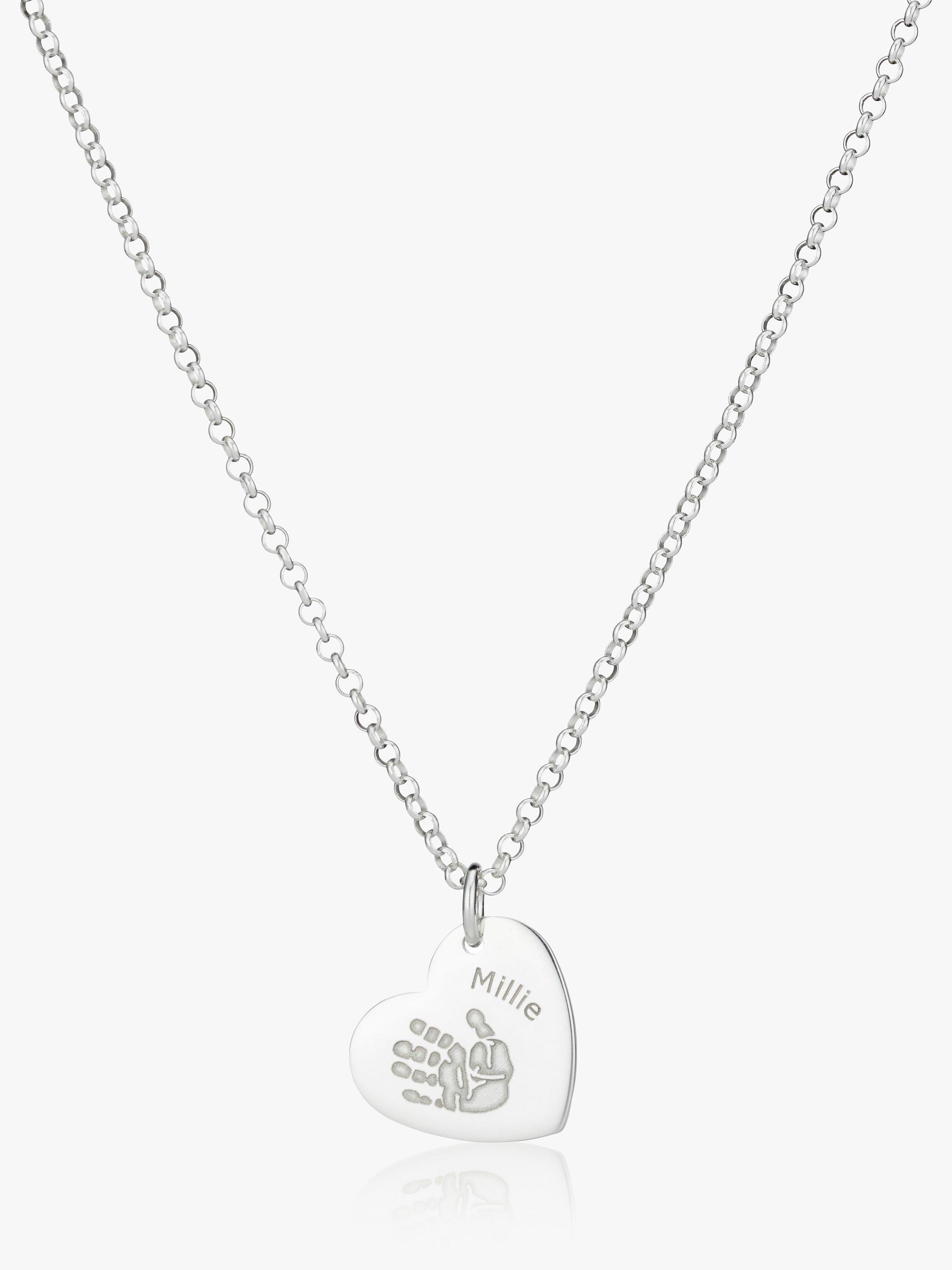 Under the Rose Personalised Hand or Foot Print Heart Pendant Necklace, Silver