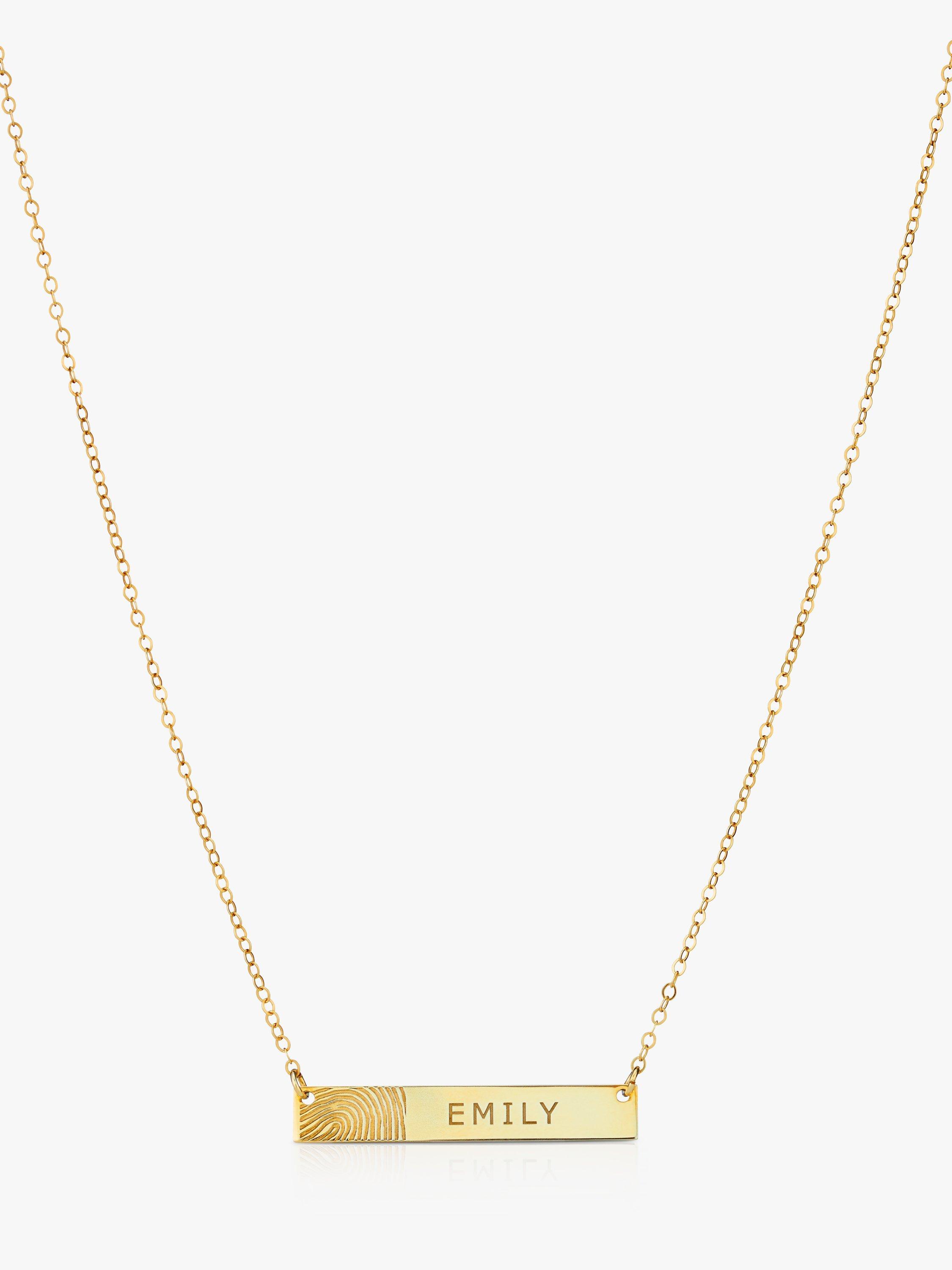Under the Rose Personalised Fingerprint Name Bar Pendant Necklace, Gold