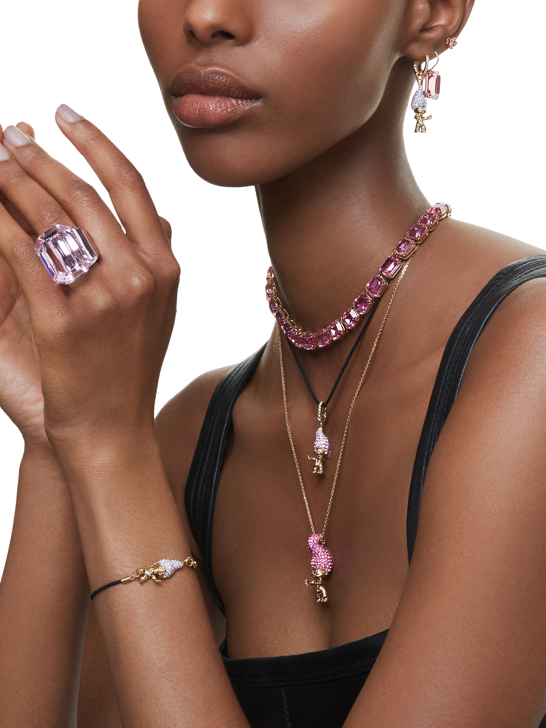 Product image 3 of 3, which shows Swarovski Millenia Octagon Cut Crystal Drop Earrings, Pink/Rose Gold