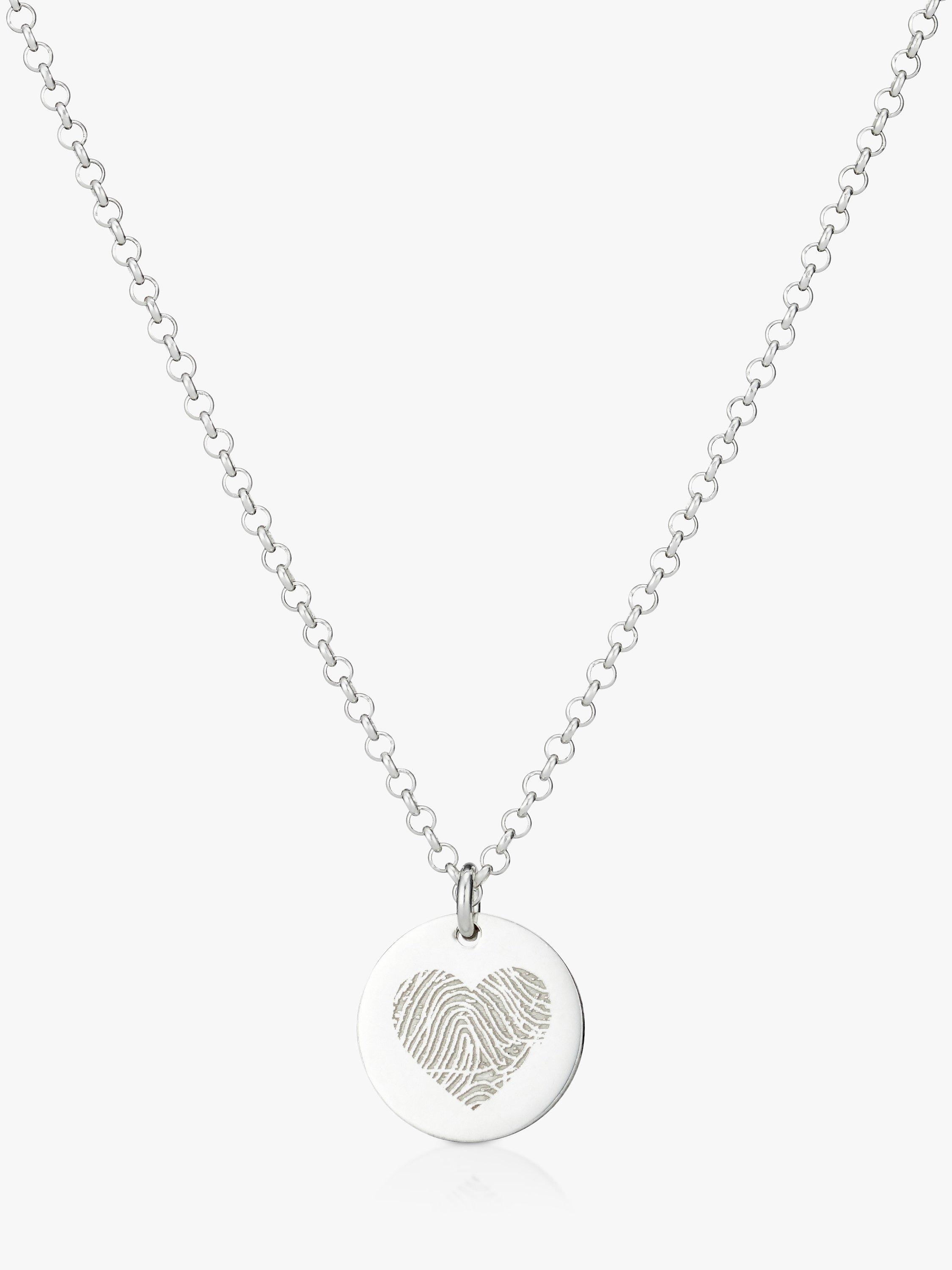 Under the Rose Personalised Fingerprint Heart Pendant Necklace, Silver