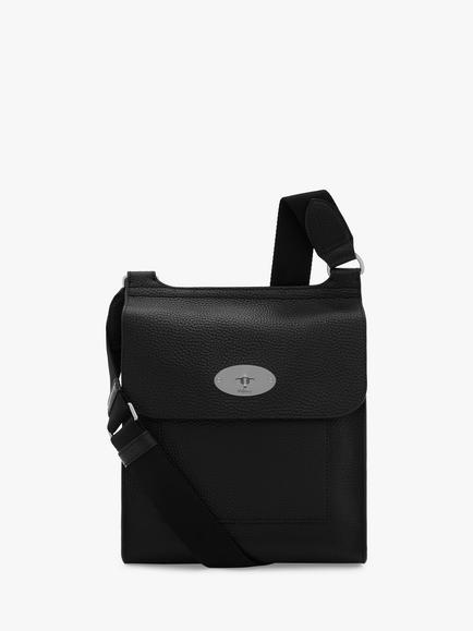 Mulberry Antony Small Classic Grain Leather Satchel, Black/Silver