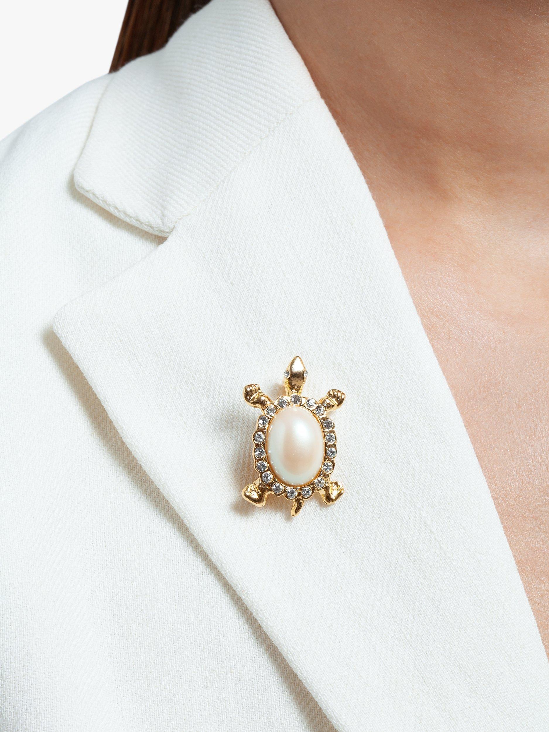 Product image 2 of 2, which shows Susan Caplan Pre-Loved Rediscovered Collection Gold Plated Swarovski Crystal & Faux Pearl Turtle Brooch, Dated Circa 1980s