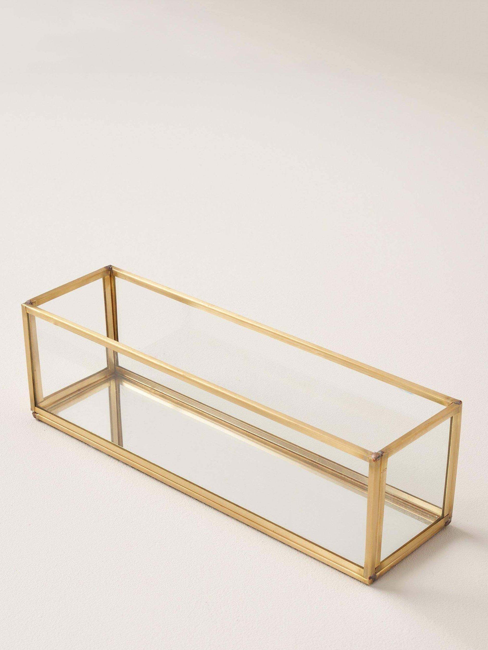 Truly Slim Glass Trinket Tray, Clear/Brass