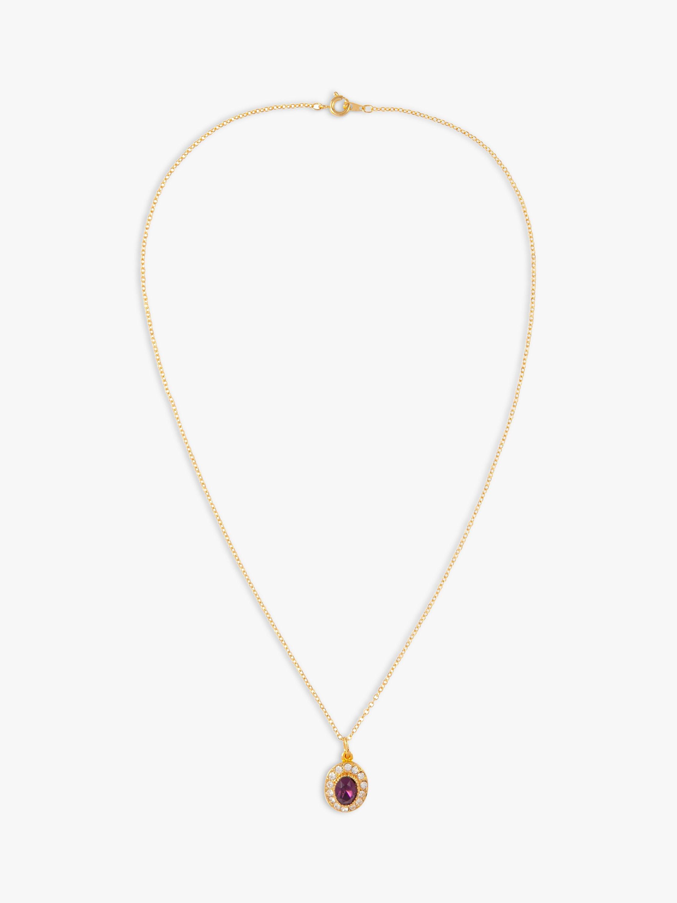 Product image 1 of 2, which shows Susan Caplan Pre-Loved Edwardian Revival Gold Plated Swarovski Crystal Oval Pendant Necklace, Dated Circa 1980s, Gold/Amethyst