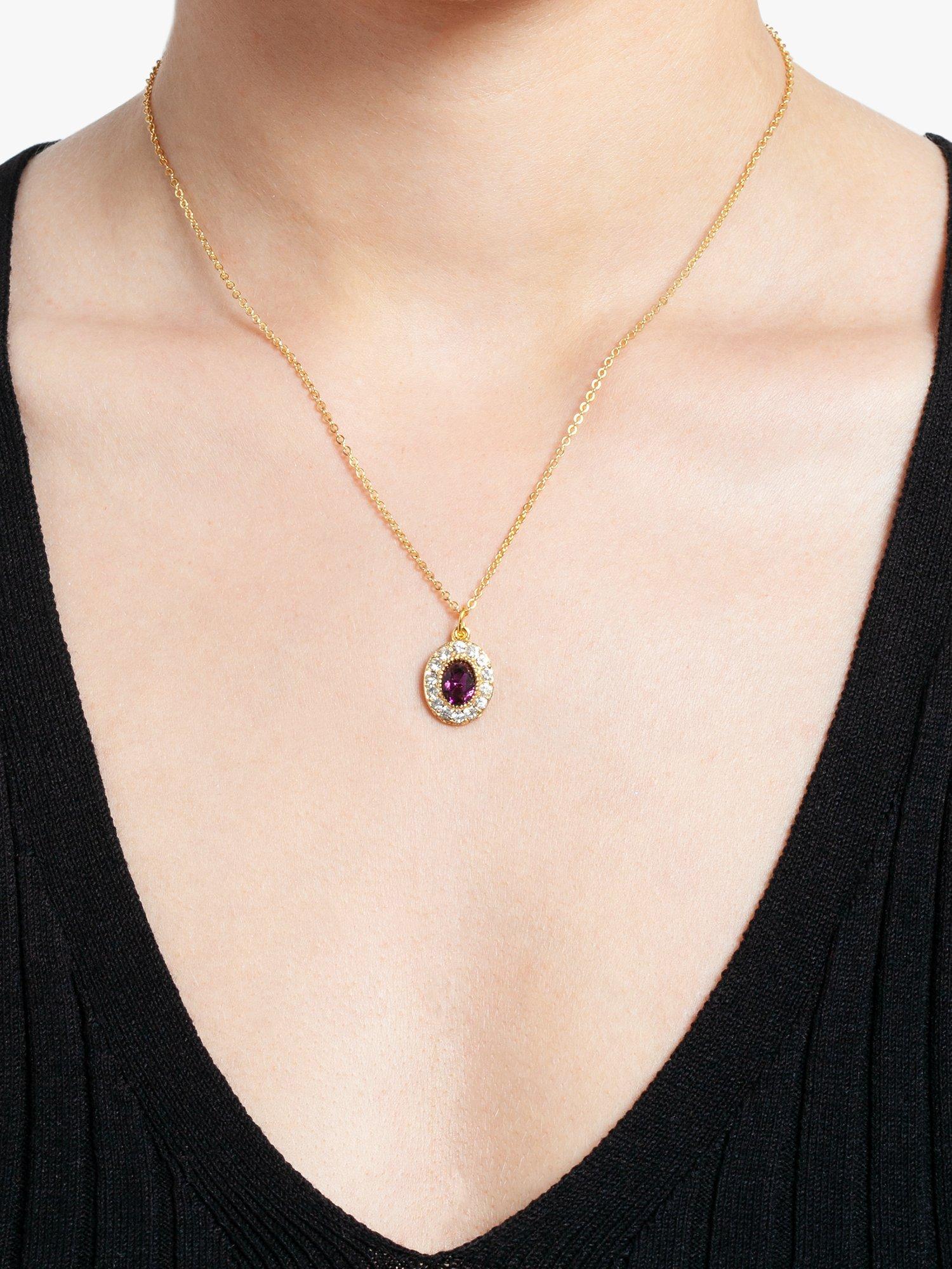 Product image 2 of 2, which shows Susan Caplan Pre-Loved Edwardian Revival Gold Plated Swarovski Crystal Oval Pendant Necklace, Dated Circa 1980s, Gold/Amethyst
