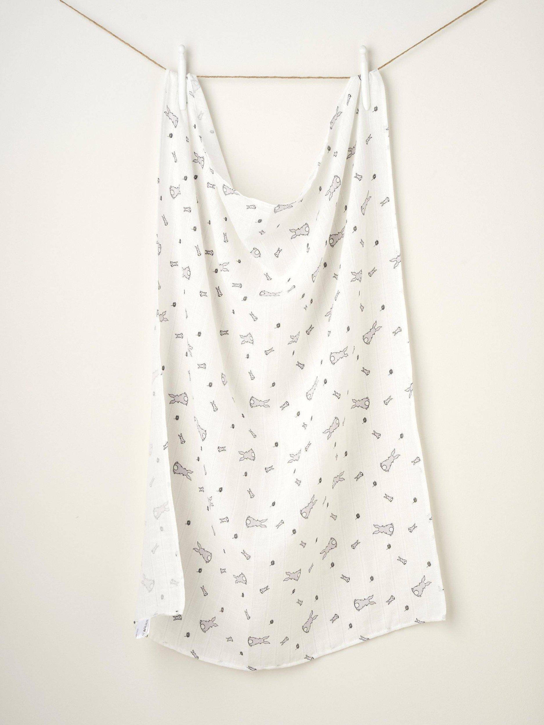 Truly Bunny Print Cotton Swaddle Baby Blanket, White