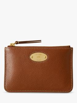 Mulberry Plaque Legacy Natural Vegetable Tan Leather Zip Top Coin Pouch, Oak, Oak