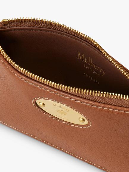 Mulberry Plaque Legacy Natural Vegetable Tan Leather Zip Top Coin Pouch, Oak - view 2, Oak