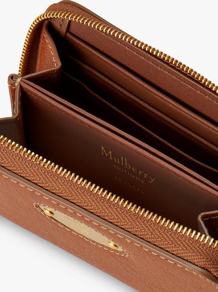 Mulberry Plaque Classic Grain Leather Small Zip Around Purse - view 2, Oak