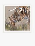 John Lewis Louise Luton 'Heather and Buttercup' Highland Cow Framed Print, 80.5 x 80.5cm, Brown