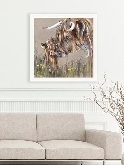 John Lewis Louise Luton 'Heather and Buttercup' Highland Cow Framed Print, 80.5 x 80.5cm, Brown - view 2, Brown