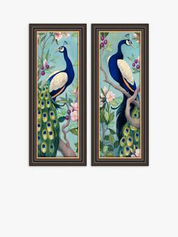 John Lewis Julia Purinton Peacocks Framed Prints, Set of 2, 67 x 27cm, Blue/Multi, Blue/Multi
