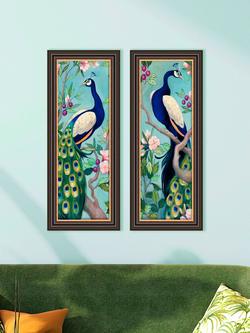 John Lewis Julia Purinton Peacocks Framed Prints, Set of 2, 67 x 27cm, Blue/Multi - view 2, Blue/Multi