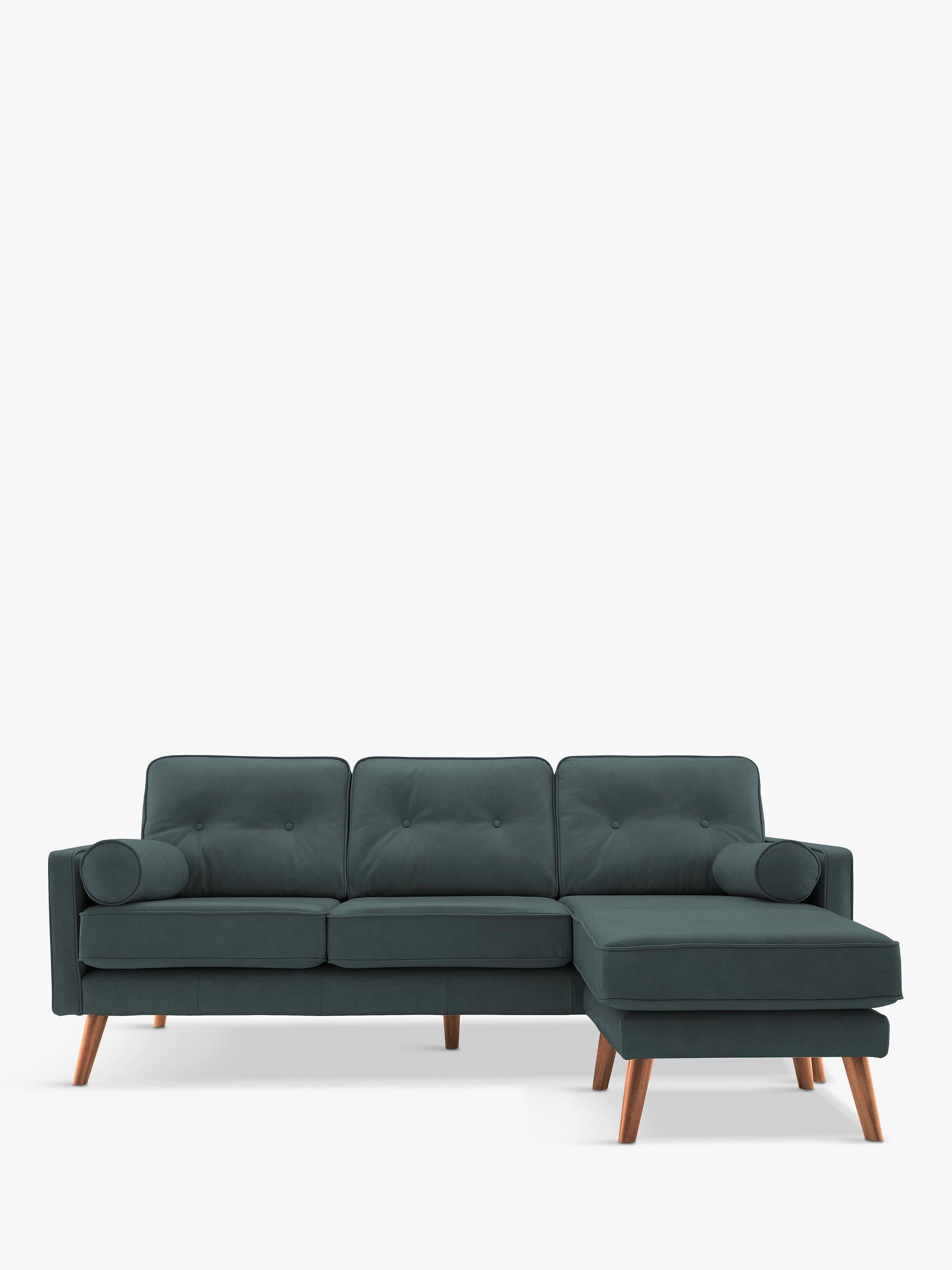 The Sixty Five Range, G Plan Vintage The Sixty Five RHF Large 3 Seater Chaise End Leather Sofa, Cambridge Petrol Blue