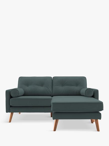 G Plan Vintage The Sixty Five RHF Medium 2 Seater Chaise End Leather Sofa, Cambridge Petrol Blue