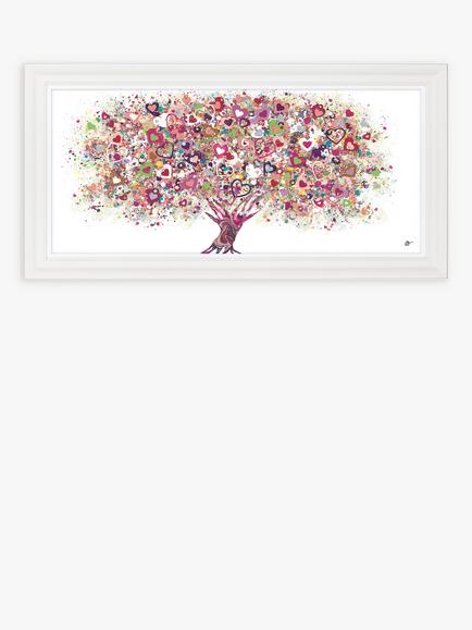 John Lewis Sara Otter 'Tree of Love' Framed Print, 45 x 100cm, Pink/Multi, Pink/Multi