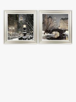 John Lewis Rod Chase 'City Lights' & 'Twilight in Central Park' New York Framed Prints, 61 x 61cm, Grey, Grey