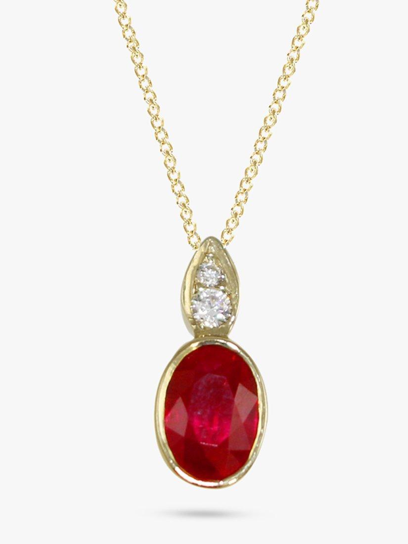 Product image 1 of 4, which shows E.W Adams 18ct Yellow Gold Ruby & Diamond Pendant Necklace, Gold/Red