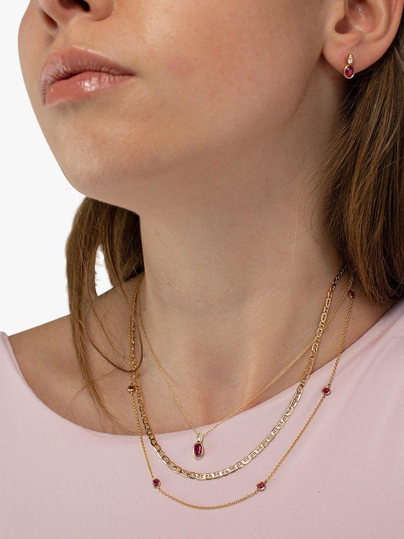 Product image 3 of 4, which shows E.W Adams 18ct Yellow Gold Ruby & Diamond Pendant Necklace, Gold/Red