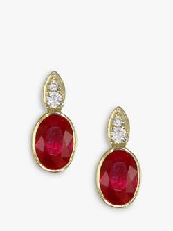 E.W Adams 18ct Yellow Gold Ruby & Diamond Stud Earrings, Gold/Red _ need diamond weight and dimensions, Gold/Red