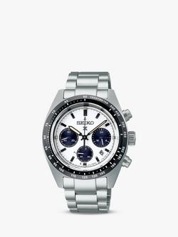Seiko SSC813P1 Men's Prospex Speedtimer Solar Date Chronograph Bracelet Strap Watch, Silver/Black, Silver/Black