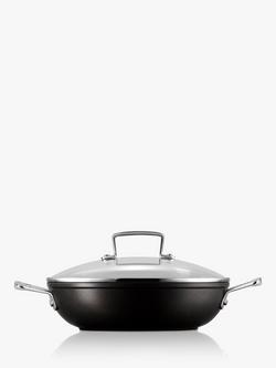 Le Creuset Toughened Non-Stick Shallow Casserole & Glass Lid, 24cm - view 2, Black