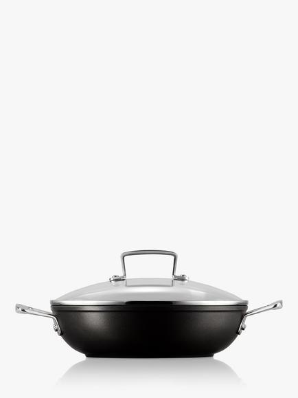 Le Creuset Toughened Non-Stick Shallow Casserole & Glass Lid, 24cm - view 2, Black