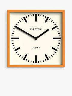 Jones Clocks Electric Square Analogue Wall Clock, 25cm, Orange
