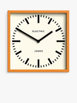 Jones Clocks Electric Square Analogue Wall Clock, 25cm, Orange, Orange