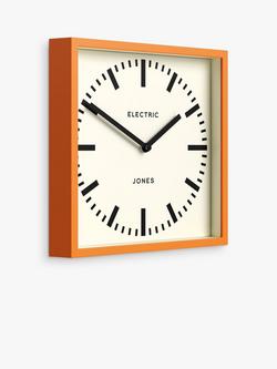 Jones Clocks Electric Square Analogue Wall Clock, 25cm, Orange - view 2, Orange