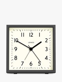 Jones Clocks Disc Square Analogue Alarm Clock, Blizzard Grey