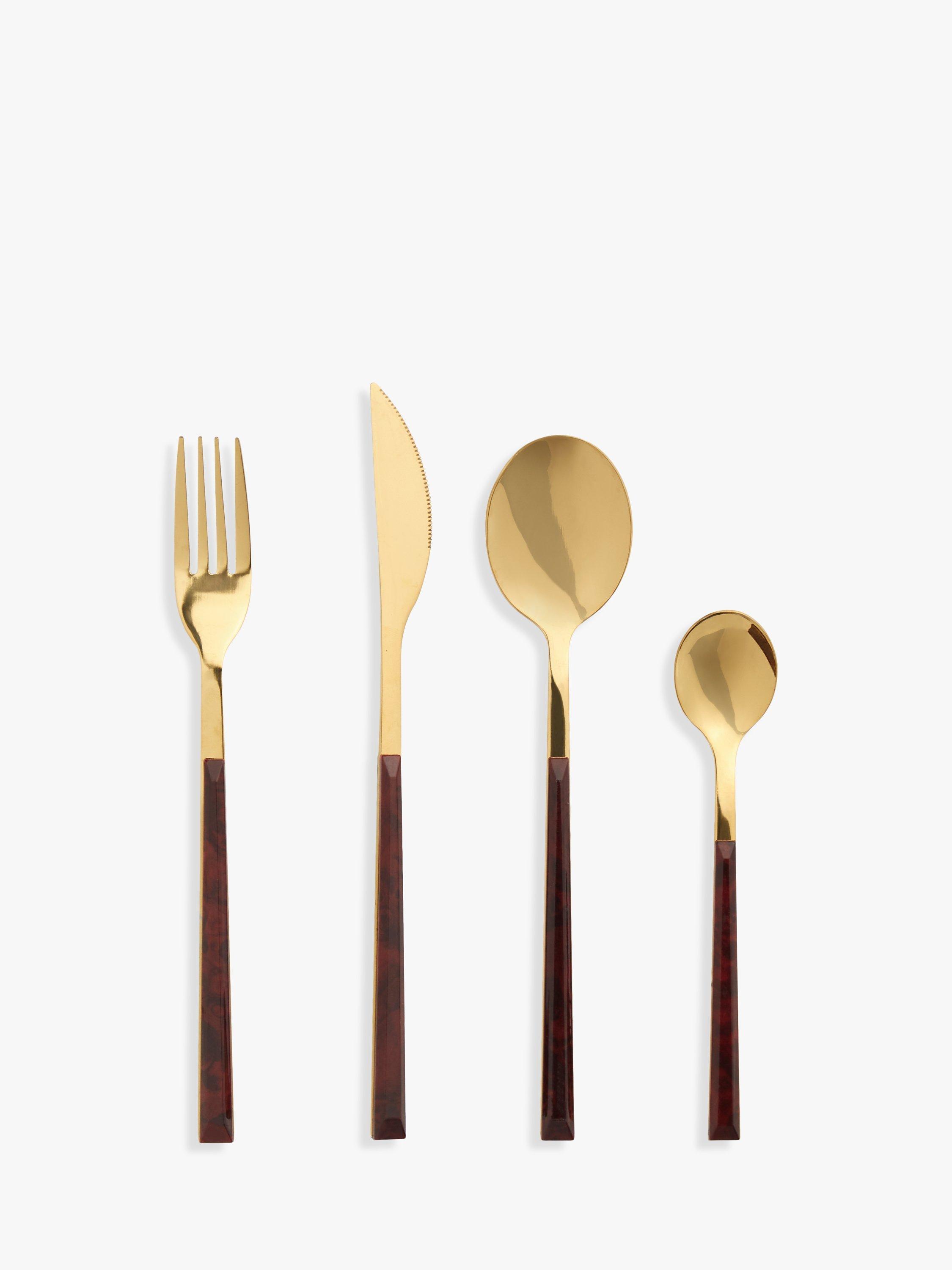 Mikasa Satin Symmetry Faux Tortoise Shell Cutlery Set, 16 Piece, Gold