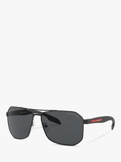 Prada Linea Rossa PS 51VS Men's Polarised Rectangular Sunglasses, Black/Grey, Black/Grey