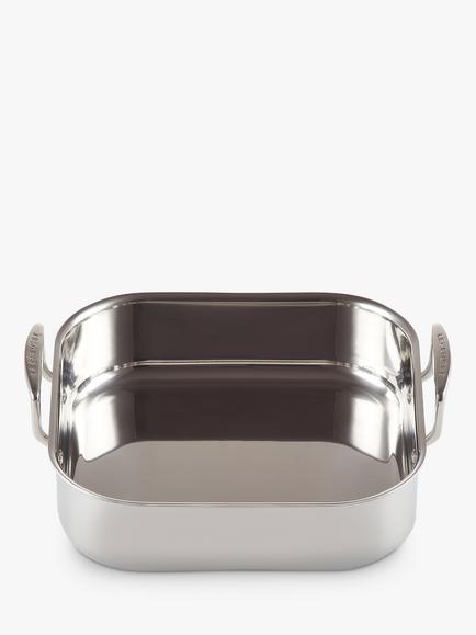 Le Creuset 3-Ply Stainless Steel Square Roaster, 26cm - view 2, Silver