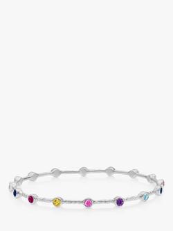 Dower & Hall Hammered Multi Gem Bangle, Silver, Multicoloured