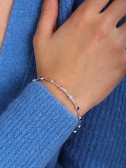 Dower & Hall Hammered Multi Gem Bangle, Silver - view 2, Multicoloured