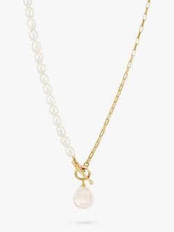 Dower & Hall Keshi Pearl and Chain Necklace, Gold/White, Gold Gold