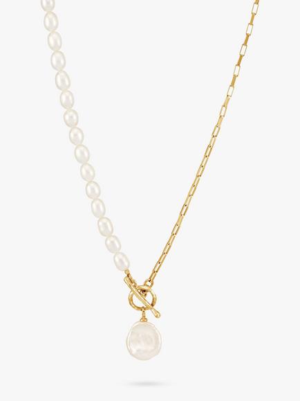 Dower & Hall Keshi Pearl and Chain Necklace, Gold/White, Gold Gold